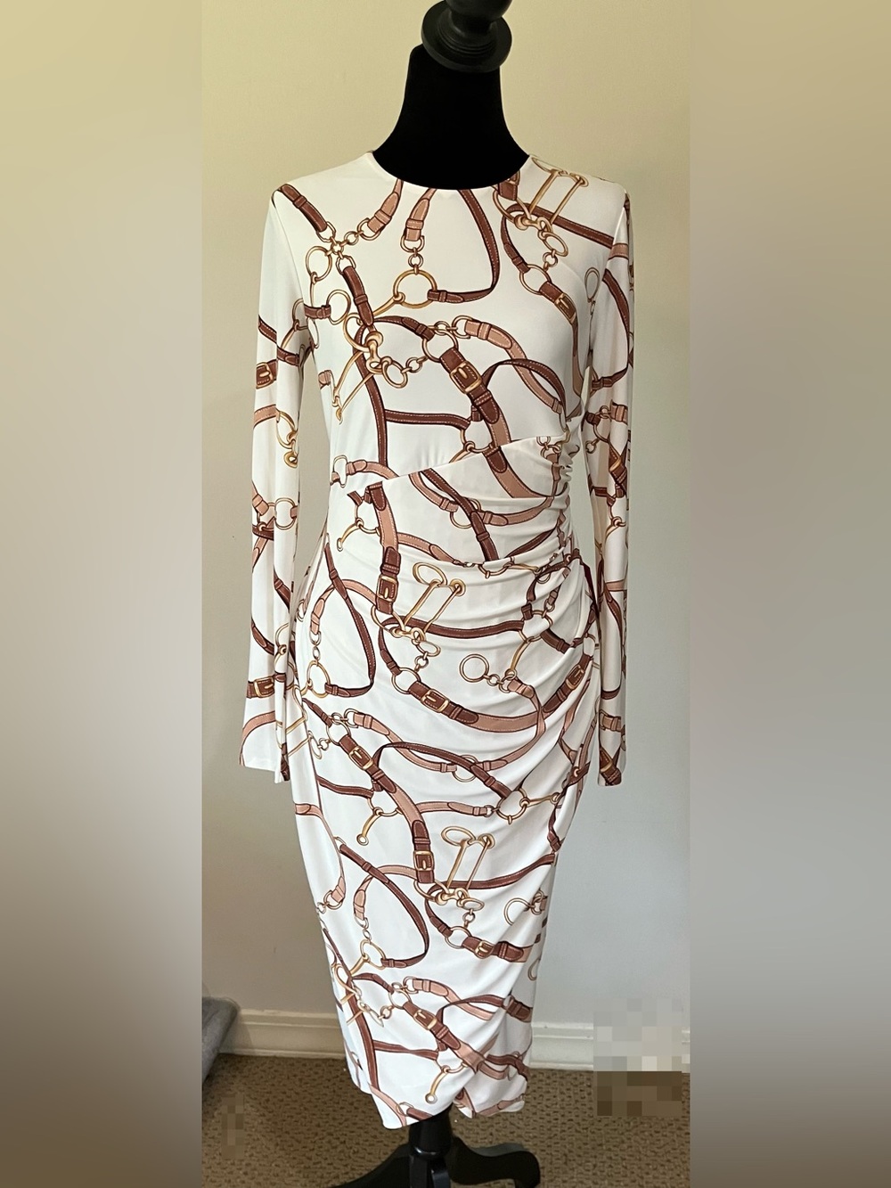 Lauren Ralph Lauren Long Sleeve White Jersey Dress Size 4 NWT